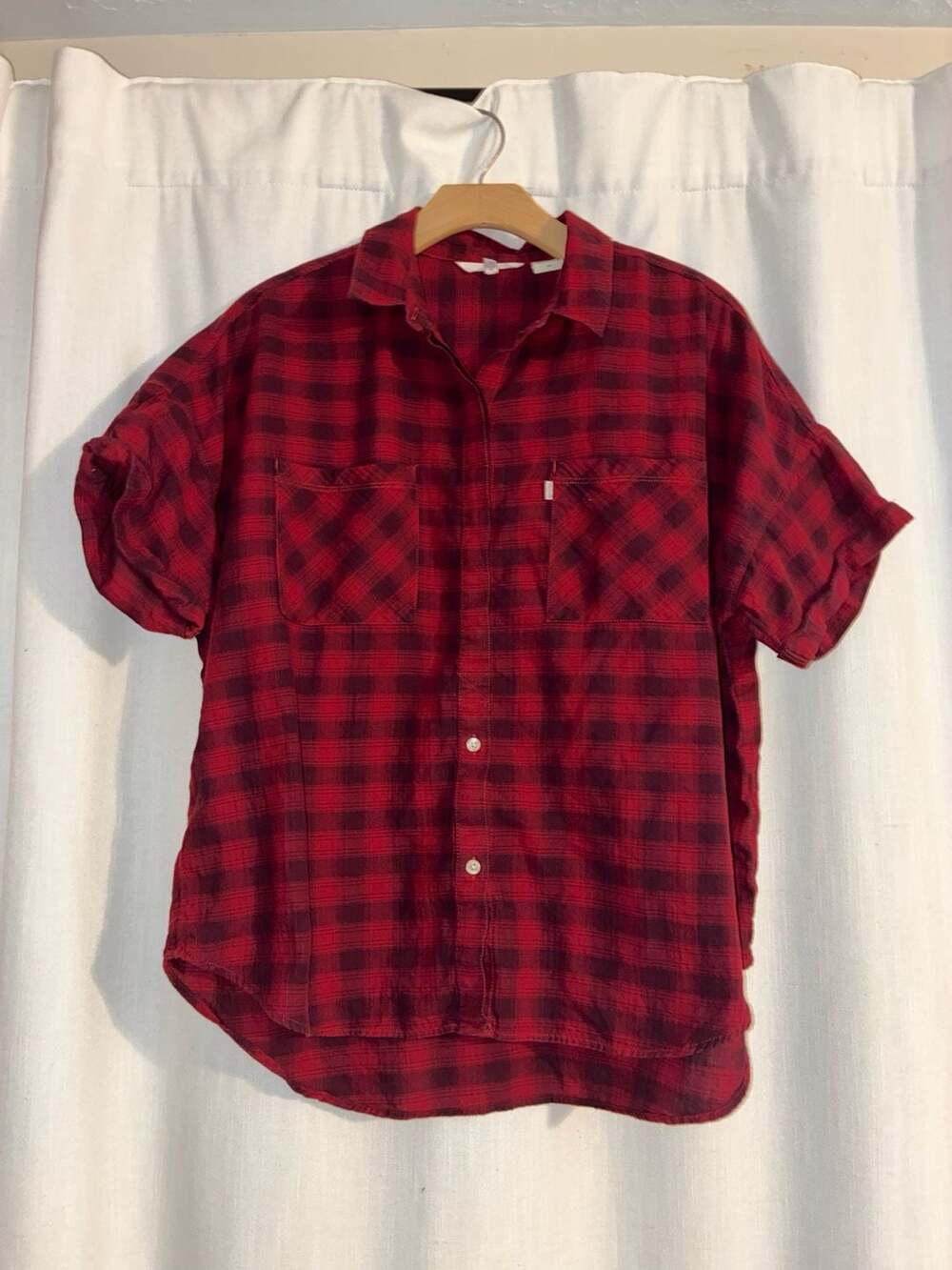 Levi's Red and Black Plaid Short Sleeve Button-Down Shirt